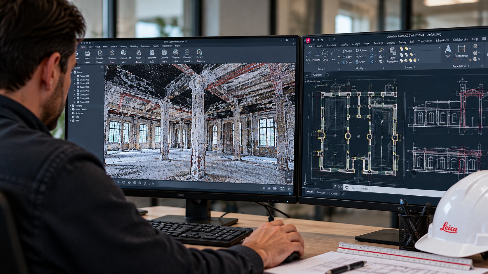Pointcloud en bijbehorende CAD-tekening in ontwerpsoftware